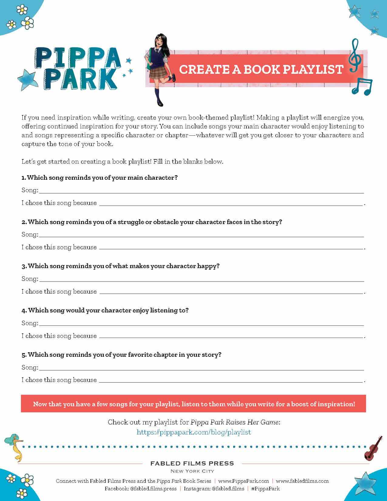 Pippa Park Create a Book Playlist Activity