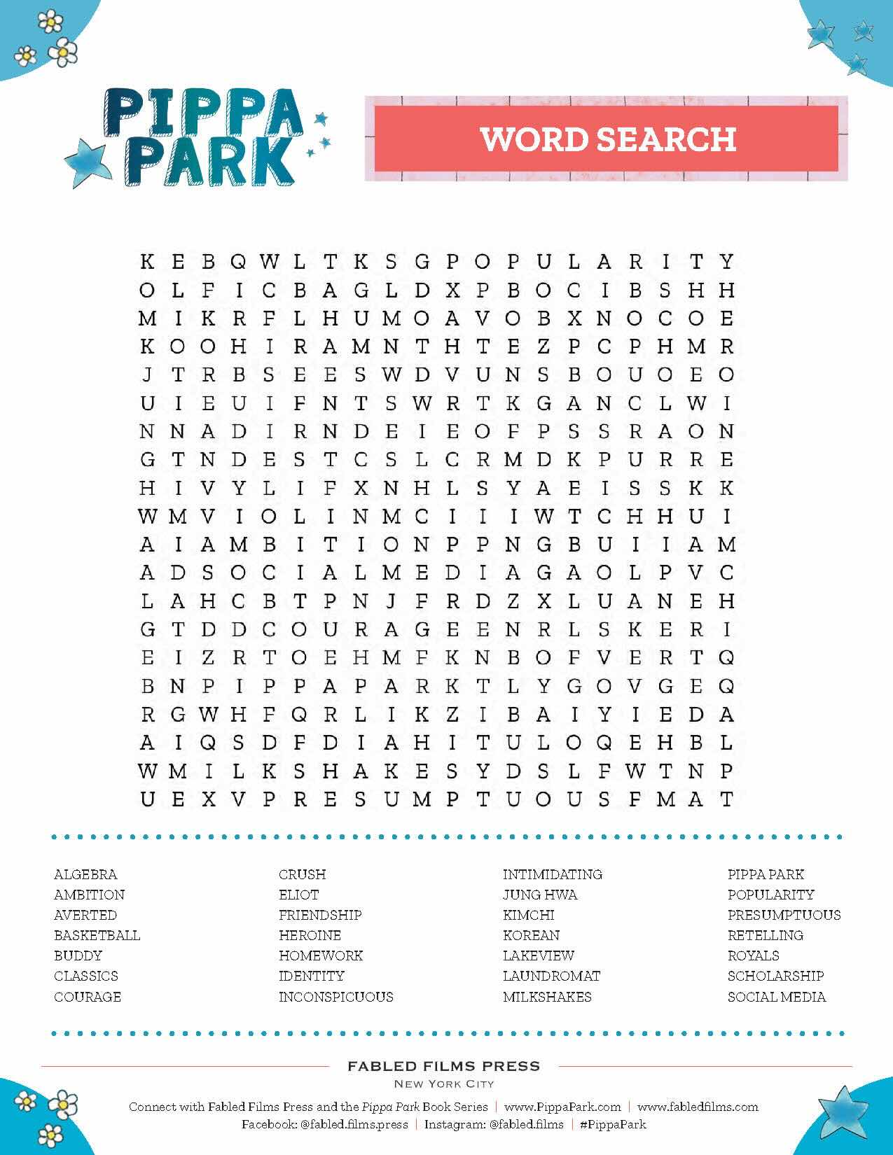 Pippa Park Word Search Printable Activity